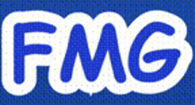 a blue and white logo that says fmg