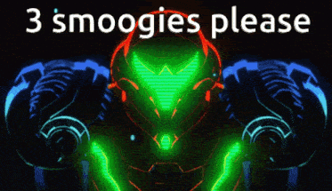 a picture of a robot with the words " 3 smoogies please " below it