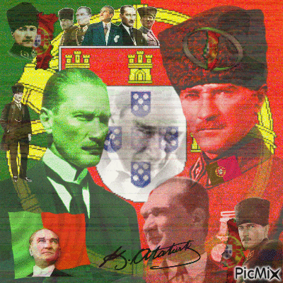 a collage of pictures of a man with the signature b. ataturk