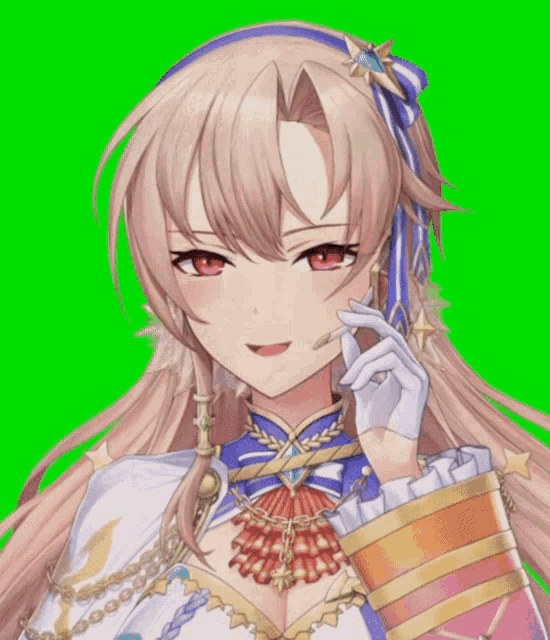 a close up of a girl 's face with a green screen behind her