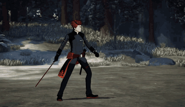 a man with red hair is holding a red sword in a video game