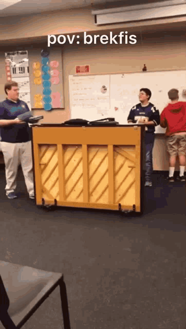 a man standing in front of a piano with a caption that says pov brekkis