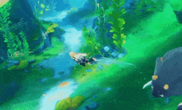 a computer generated image of a river surrounded by plants
