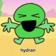 a cartoon character with the word hydran on it