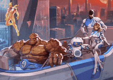 a painting of a group of superheros including the thing