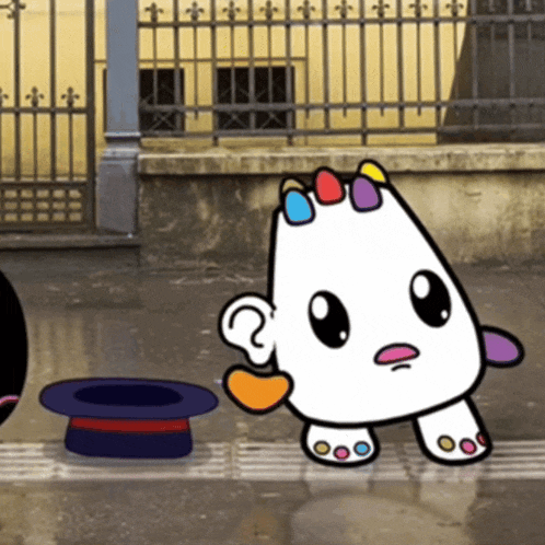 a cartoon drawing of a unicorn standing next to a top hat