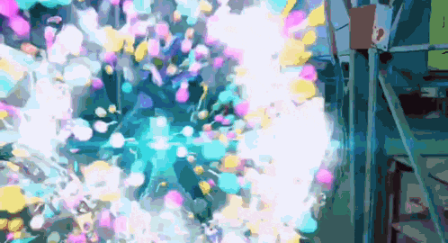 a bunch of balloons are flying in the air in a colorful background