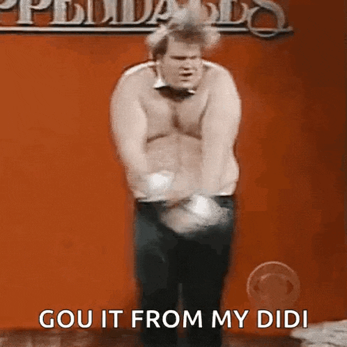 a shirtless man is standing in front of a red wall with the words " gou it from my didi " on the bottom