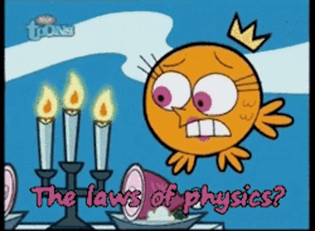a cartoon of a bird with a crown on its head says the laws of physics