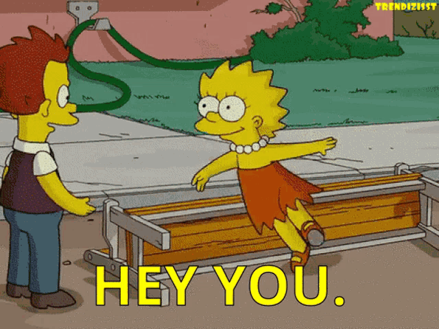 a cartoon of bart simpson and lisa simpson with the words hey you
