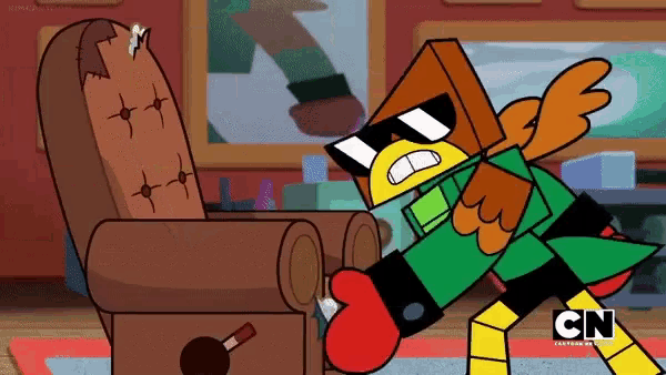 a cartoon character from cn is standing next to a couch