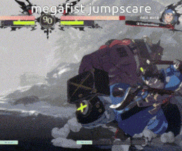 a screenshot of a video game with the words mega fist jumpscare on the bottom