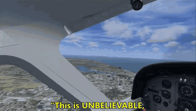 an airplane cockpit with the words " this is unbelievable " in yellow letters