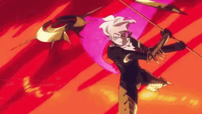 a cartoon character is holding a sword in his hand and flying through the air .