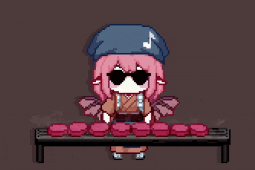 a pixel art drawing of a girl cooking