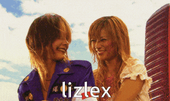 a couple of women standing next to each other with the word lizlex on the bottom