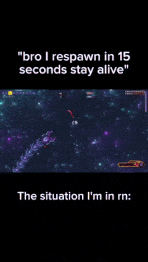 a screenshot of a video game with a caption that says " bro i respawn in 15 seconds stay alive "
