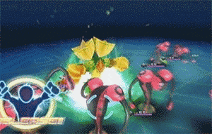 a pixelated image of a game with a yellow flower in the center
