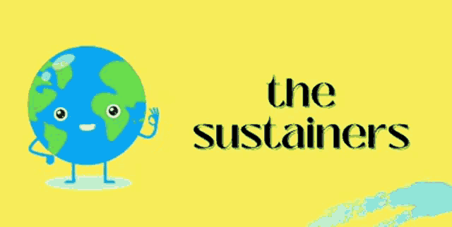 a logo for the sustainers with a cartoon earth giving an ok sign