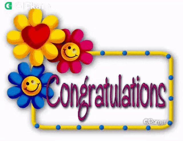 a congratulations sign with flowers and a heart on it