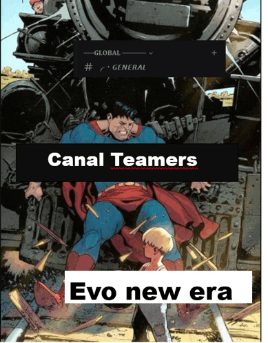 a cartoon of superman and a boy with the caption canal teamers