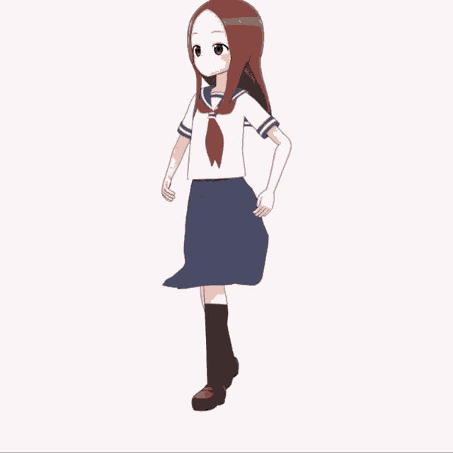 a cartoon of a girl in a school uniform pointing at something