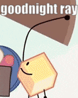 a cartoon illustration of a cube with a microphone and a sign that says goodnight ray .