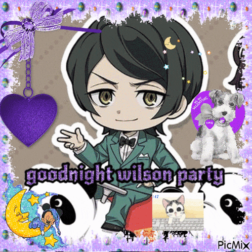 a picture of a man in a suit with the words goodnight wilson party below him