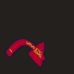 a red and yellow axe with the word vivid on it