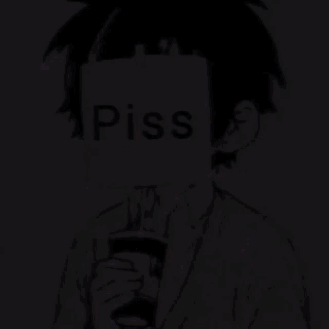 a person is holding a sign that says piss on it