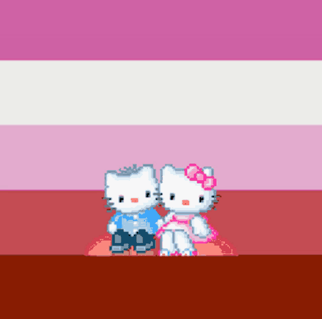 two hello kitty characters sitting next to each other