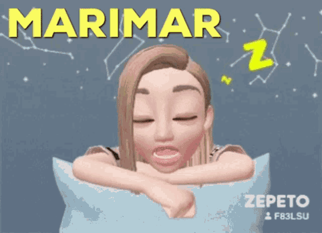 a cartoon girl is sleeping on a pillow with the word marimar above her head