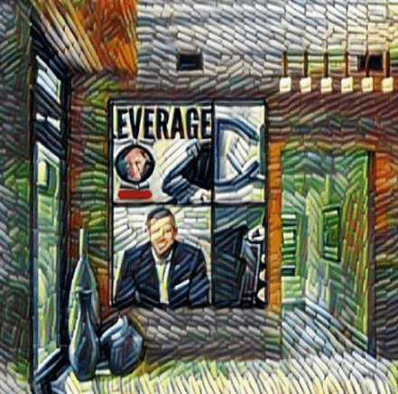 a painting of a man in front of a sign that says everage on it