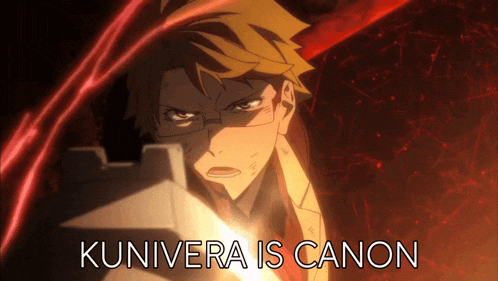 a picture of a man holding a gun with the words kunivera is canon above him