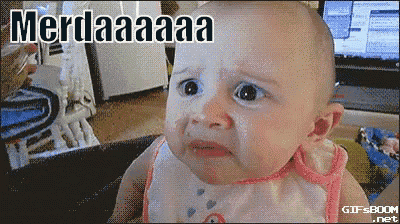 a baby is crying with the words merdaaaaa written above it