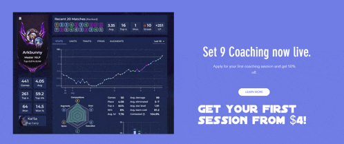 an advertisement for set 9 coaching now live shows a graph