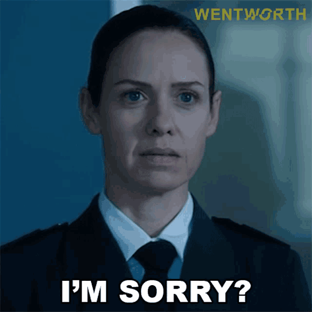 a woman in a police uniform is asking if she is sorry