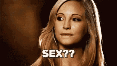 a woman with blonde hair is asking the question sex ?