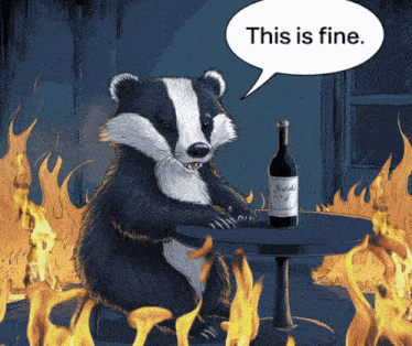a badger sits at a table with a bottle of shiraz