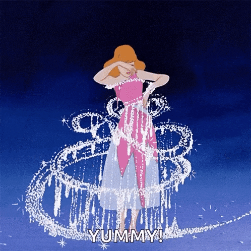 a cartoon of cinderella with the words " yummy " written on the bottom