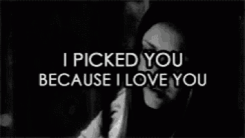 a black and white photo of a man with the words " i picked you because i love you " above him