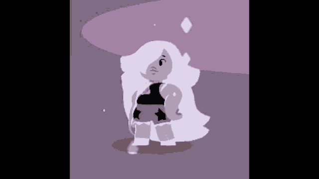 a cartoon character with purple hair is holding a diamond