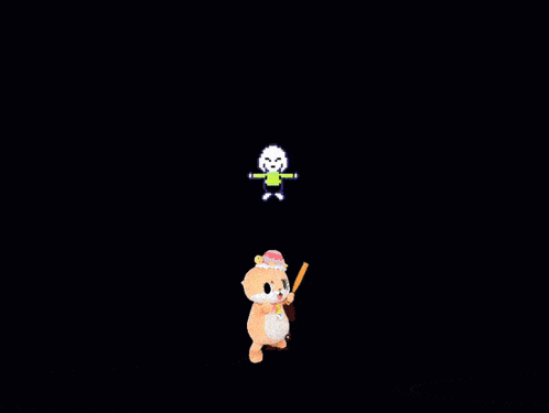 a cartoon hamster is surrounded by hearts and skeletons