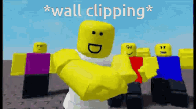 a group of roblox characters are standing next to each other and one of them is wearing a white shirt with a smiley face .