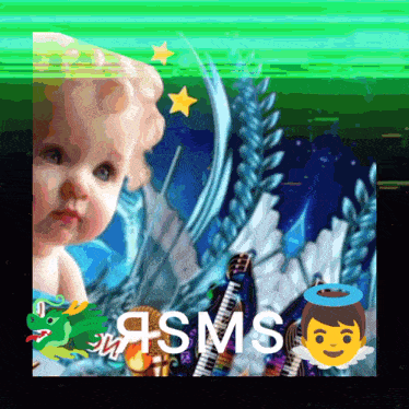 a picture of a baby with wings and the word sms on the bottom