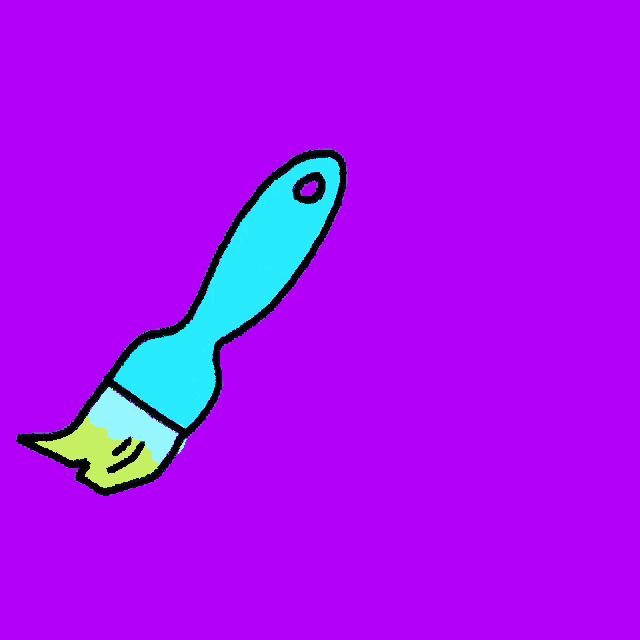 a drawing of a paint brush with a blue handle and yellow bristles