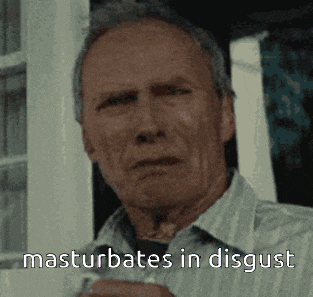 a man in a striped shirt is holding a cup with the words masturbates in disgust written below him