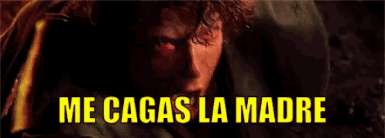 a close up of a man 's face with the words me cagas la madre written on the bottom
