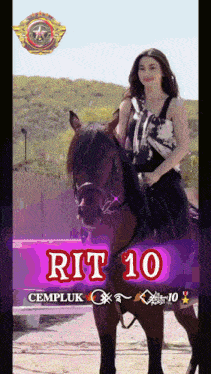 a woman riding a horse with the number 10 on the bottom