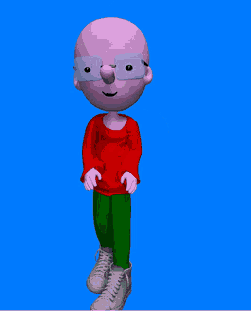 a cartoon character is wearing glasses and a red sweater